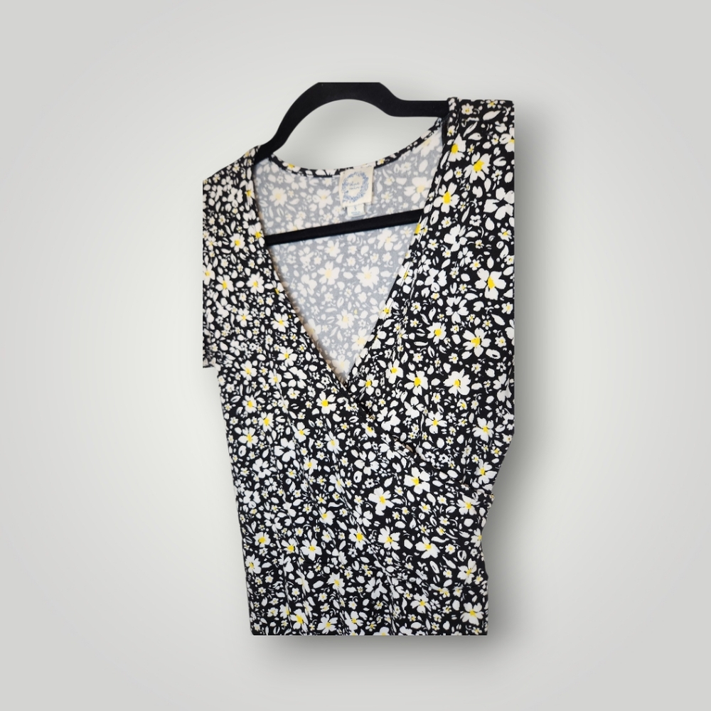 Blue Rain daisy print dress Faux wrap Dress Size Small - Picture 10 of 14